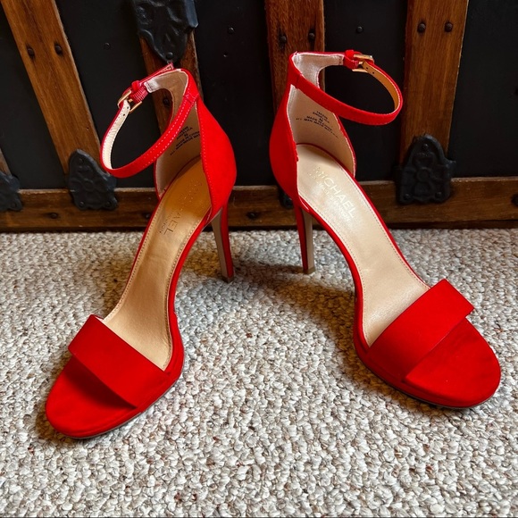 Red Ankle Strap Stiletto Sandals - Picture 1 of 4